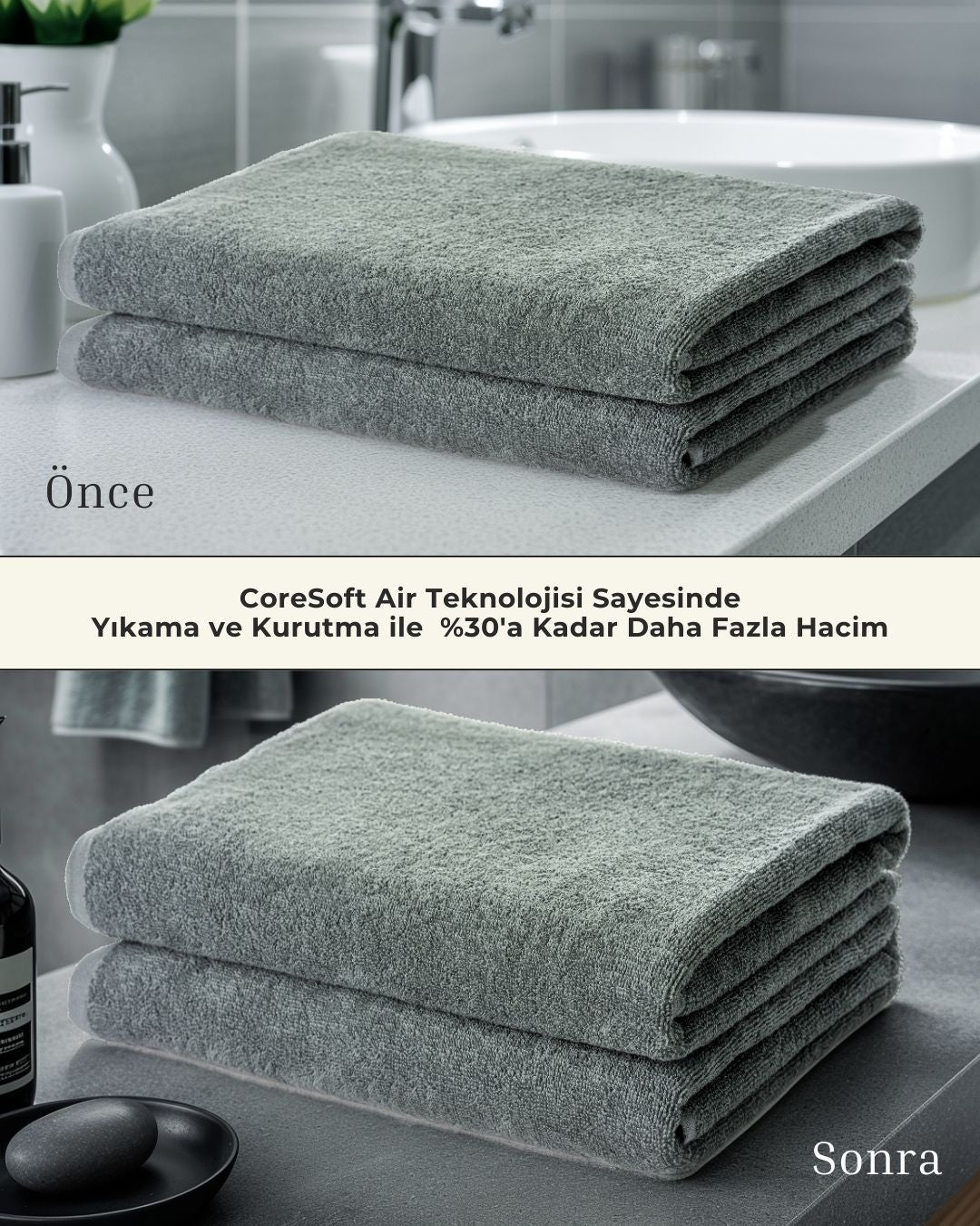 2li Banyo Havlusu Seti I Ekru I %100 Pamuk (2’li 76x137 cm)