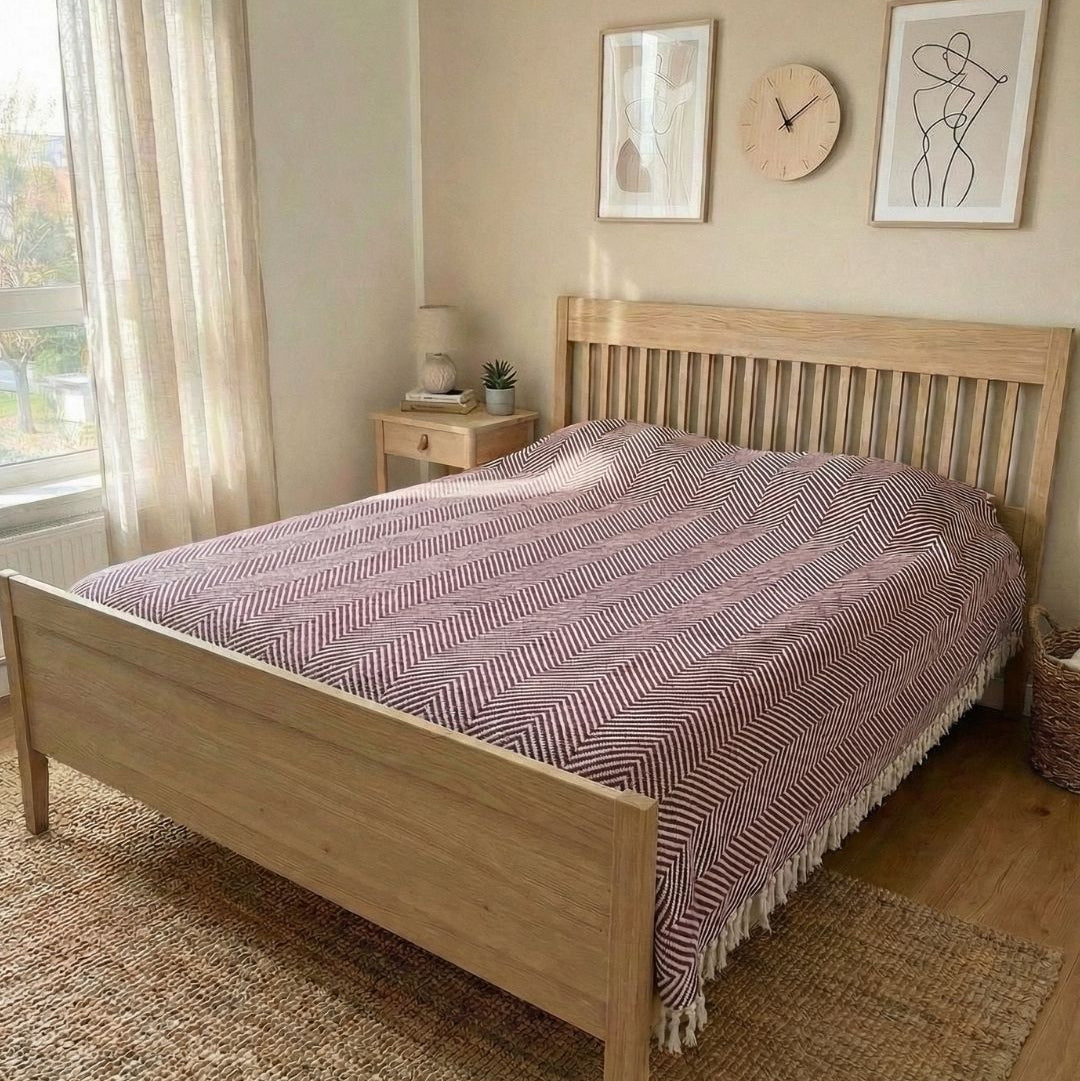 Çift Kişilik Pike 200x230 cm – Pamuk Karışımlı, Çift Taraflı, Hafif & Nefes Alabilen Battaniye (Bordo)