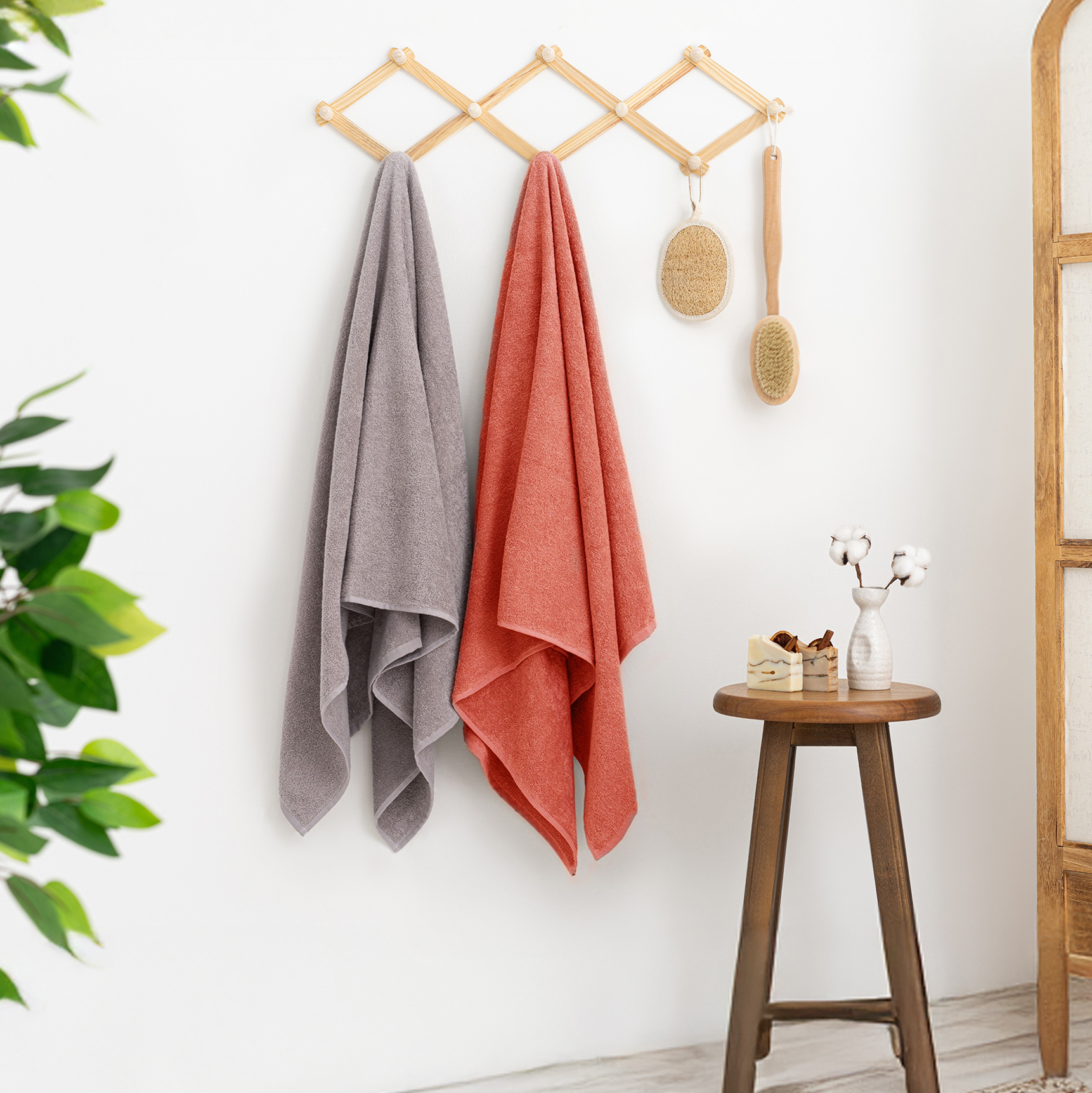 2li Banyo Havlusu Seti I Çakıltaşı TerraCota I %100 Pamuk (2’li 76x137 cm)