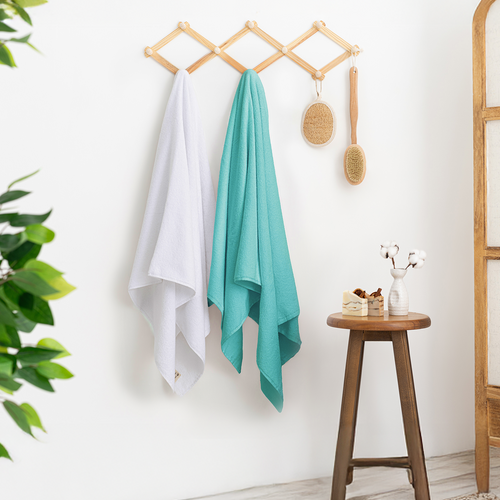 %100 Pamuk Banyo Havlusu Seti (2’li 76x137 cm) – Coresoftair™ Ekstra Yumuşak, Hızlı Emici, Hacimli Premium Havlu Beyaz turkuaz